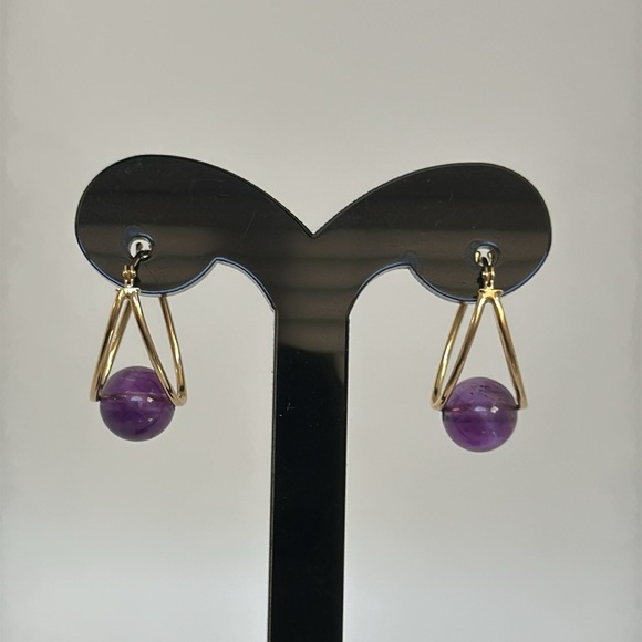 14k real solid gold AMETHYST  Hoops earrings - Picture 3 of 8